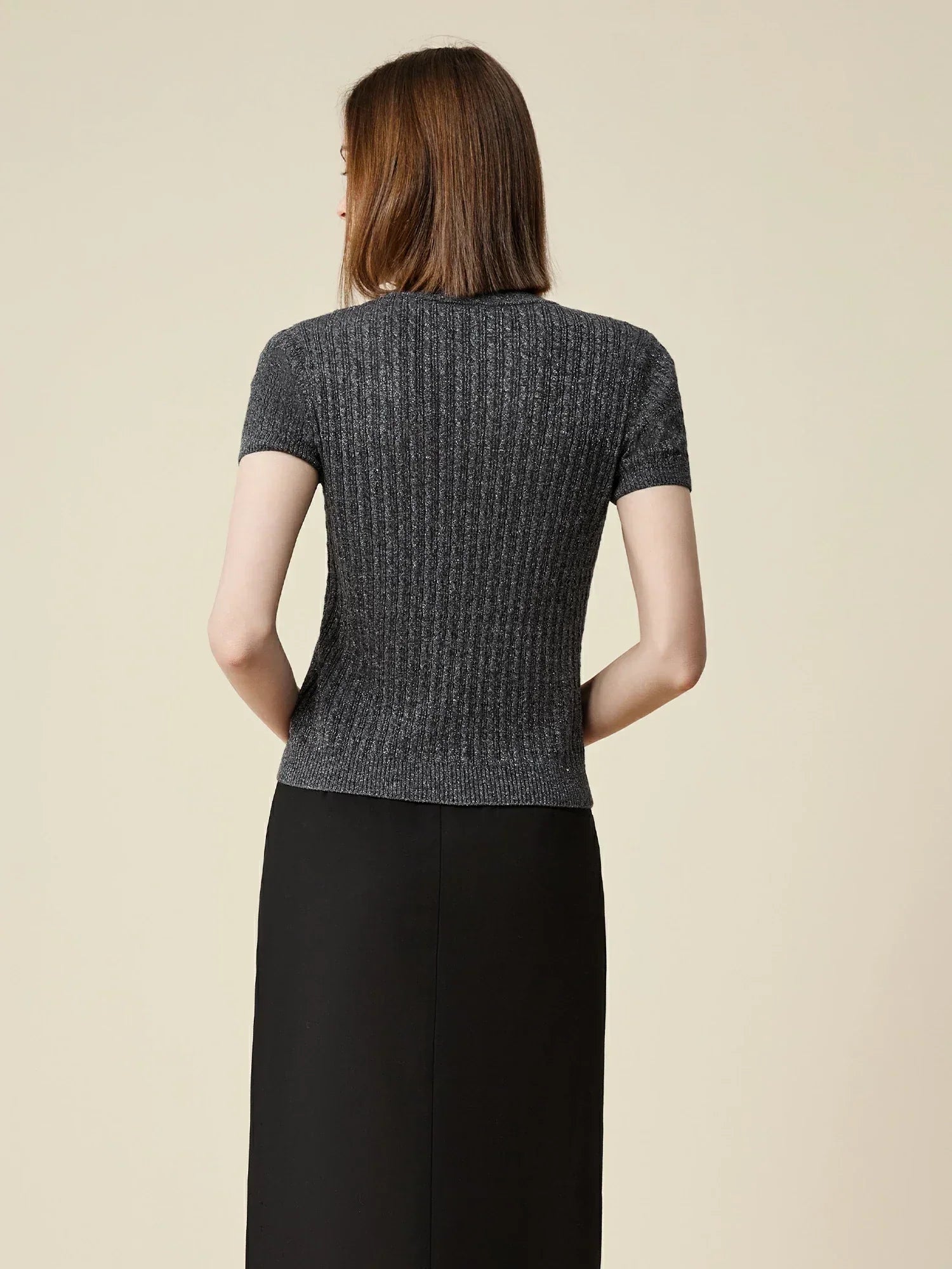 Πλεκτό T-Shirt Με Κοντό Μανίκι Και Παγιέτες Από Μαλλί