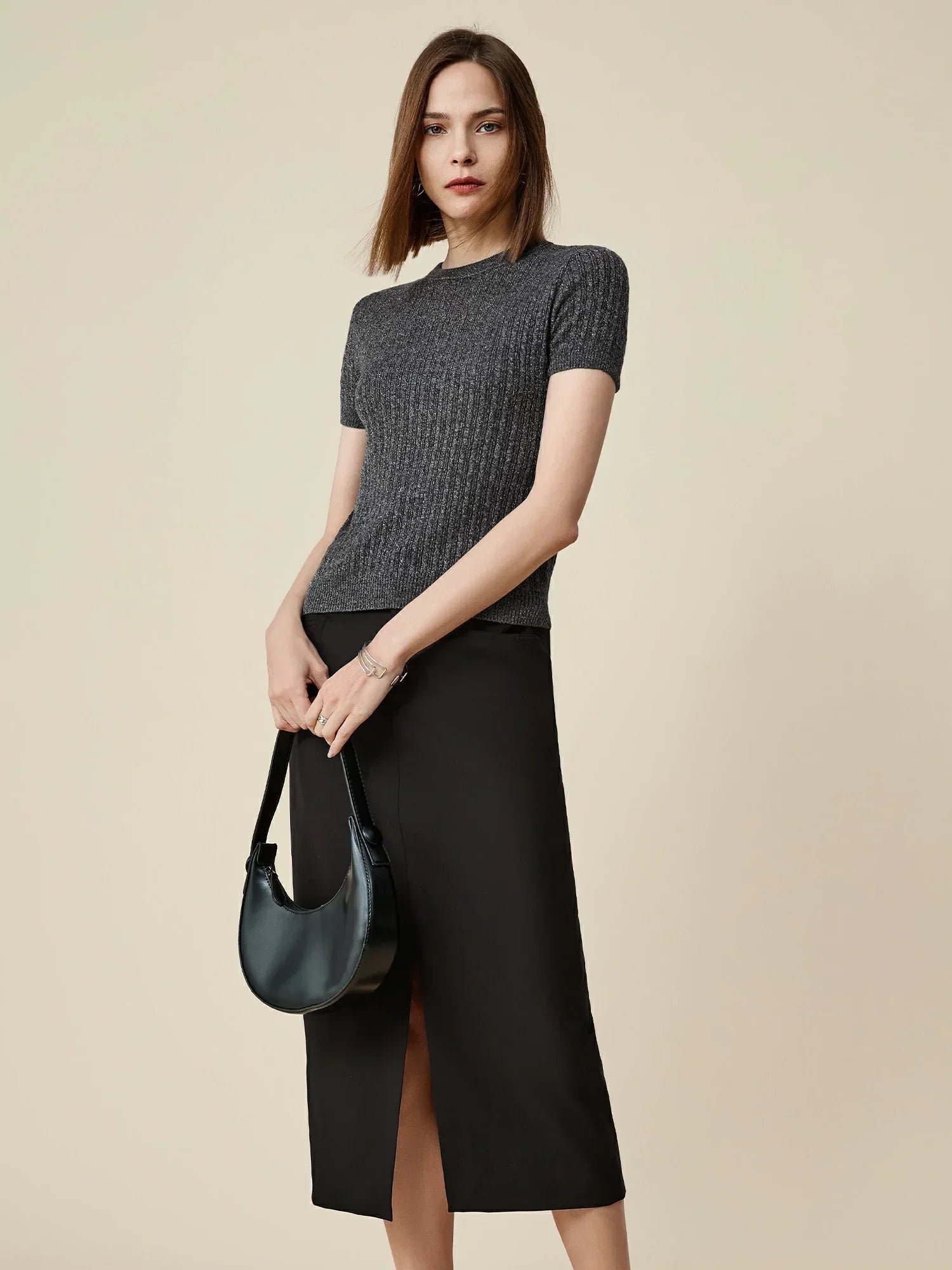 Πλεκτό T-Shirt Με Κοντό Μανίκι Και Παγιέτες Από Μαλλί