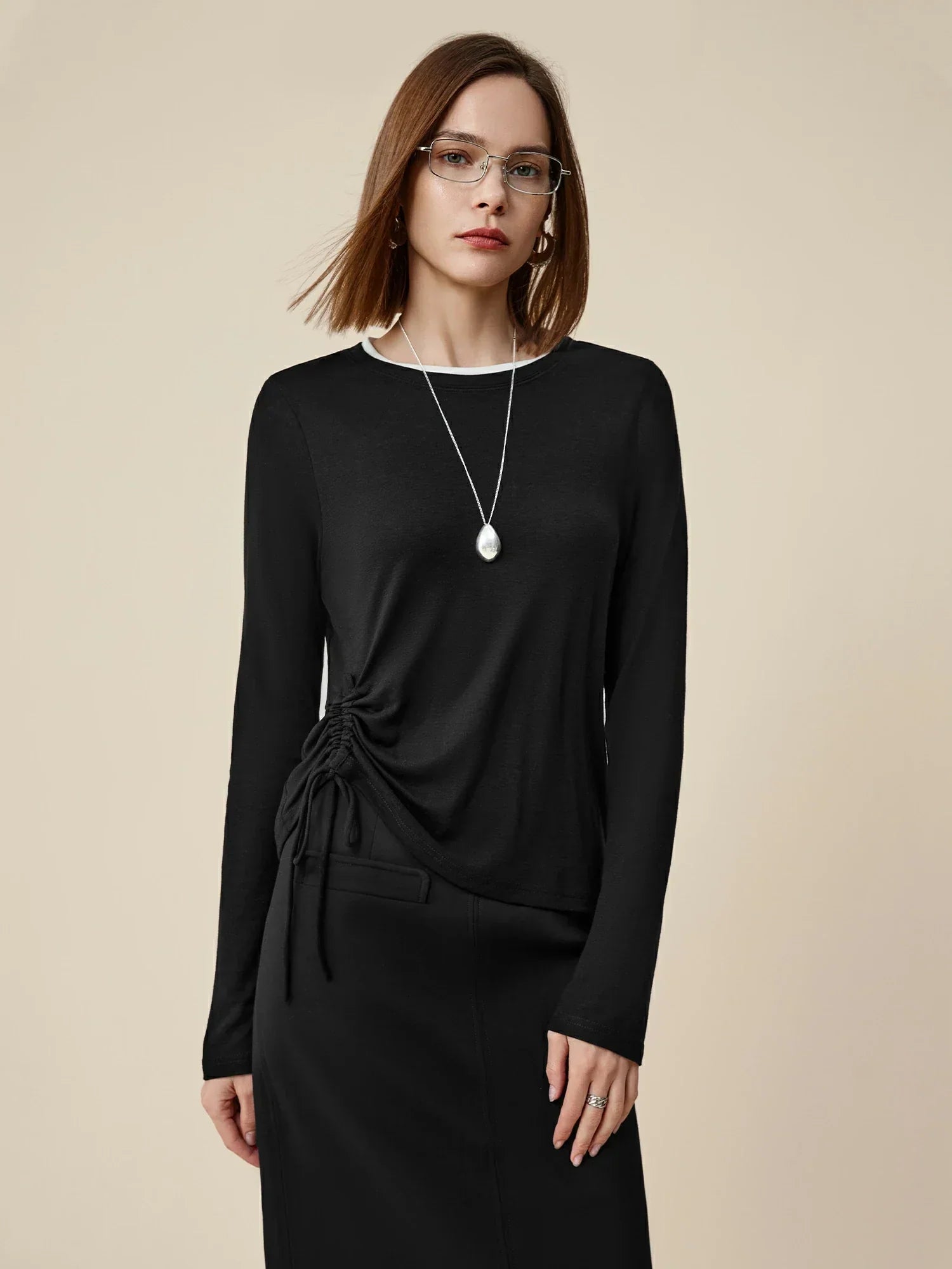 Μπλούζα Με Κορδόνια Από Lyocell Και Μαλλί