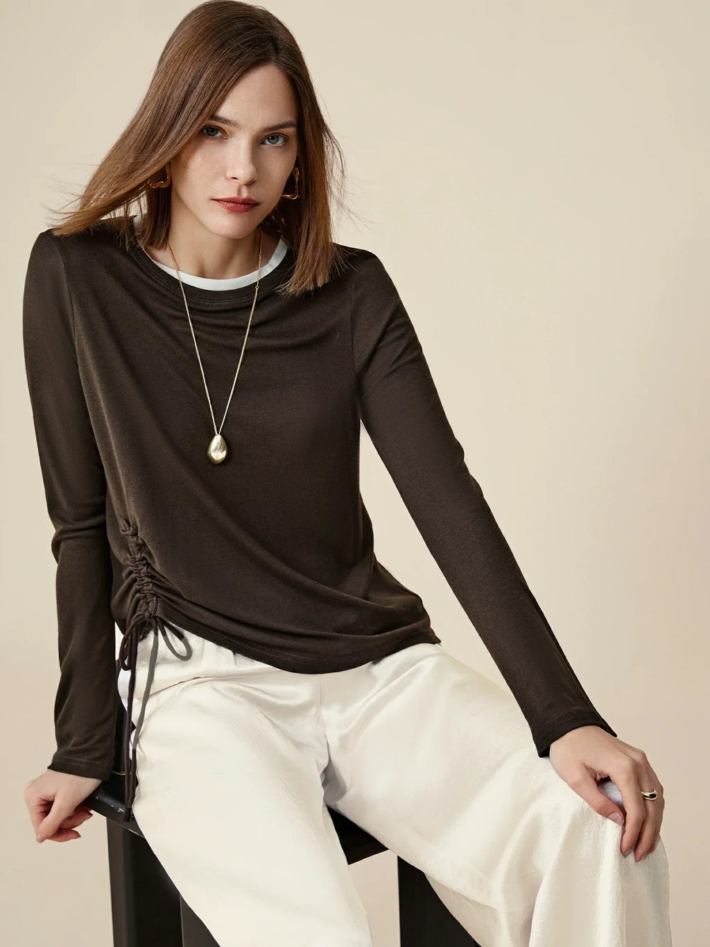 Μπλούζα Με Κορδόνια Από Lyocell Και Μαλλί