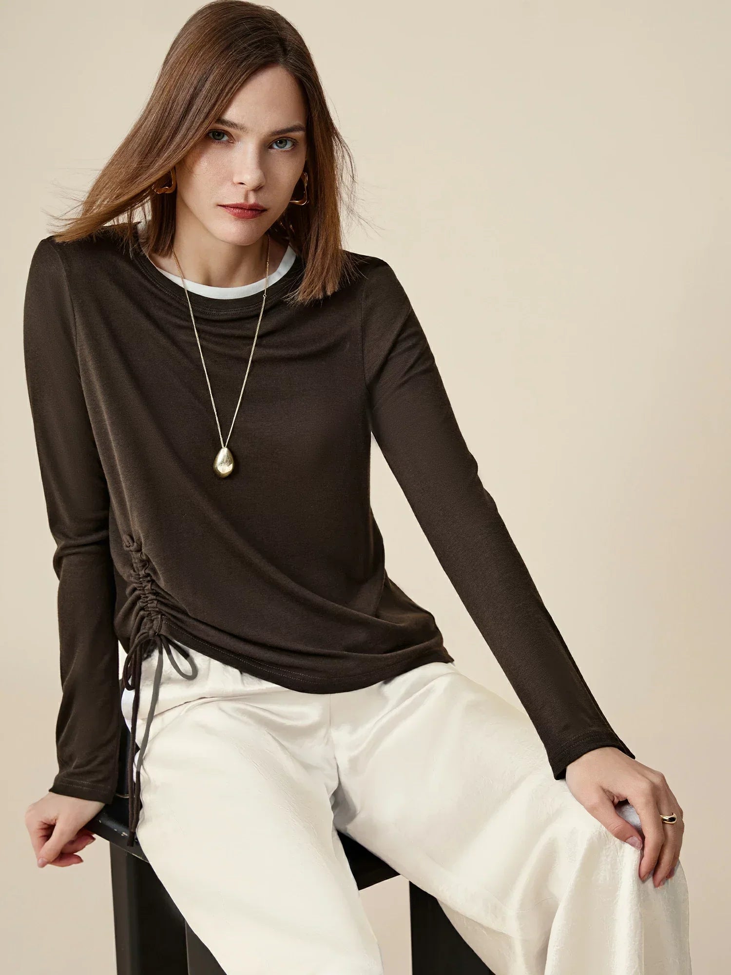 Μπλούζα Με Κορδόνια Από Lyocell Και Μαλλί