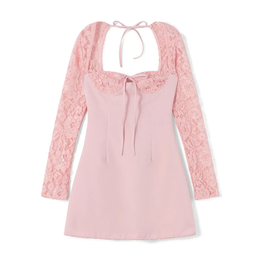 Μίνι Φόρεμα Με Δαντέλα Και Μανίκια Σε Γαλλικό Στιλ