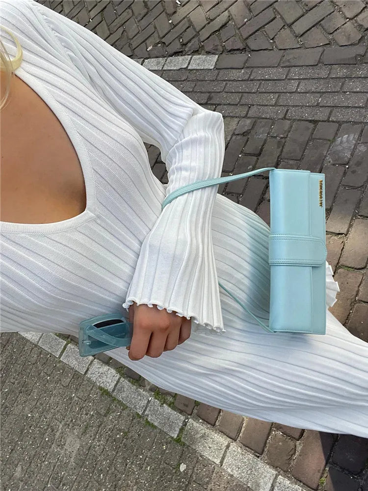 Φόρεμα Μάξι Με Φαρδιά Ριμπ Λαιμόκοψη Και V Λαιμόκοψη