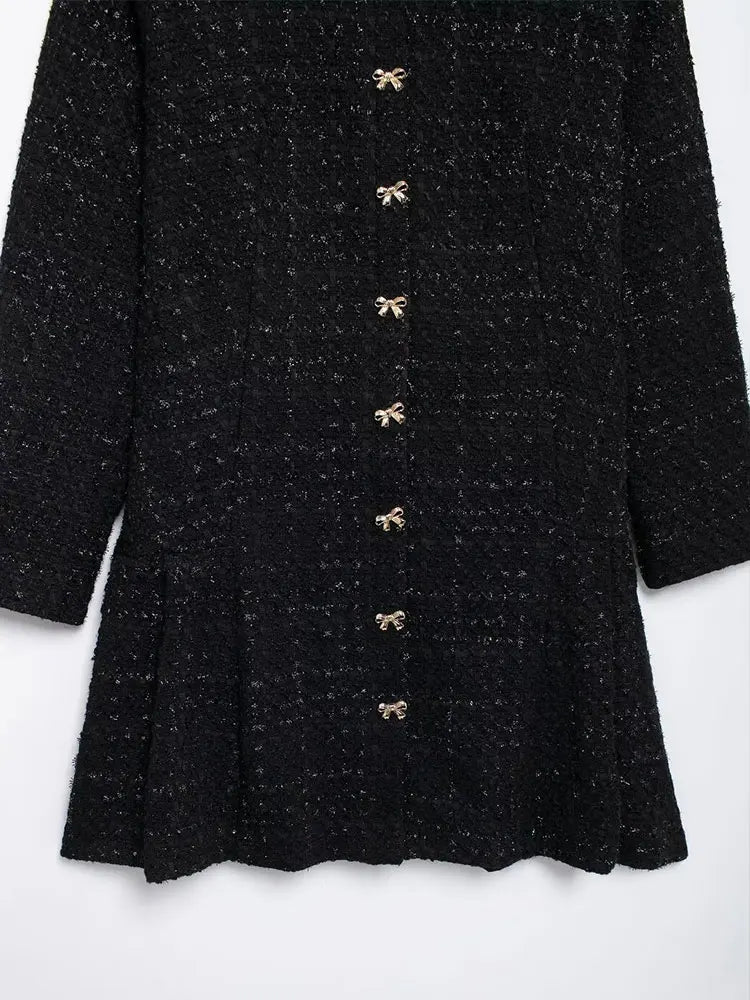 Μίνι Φόρεμα Από Τουίντ Με Φιόγκο Και Κουμπιά