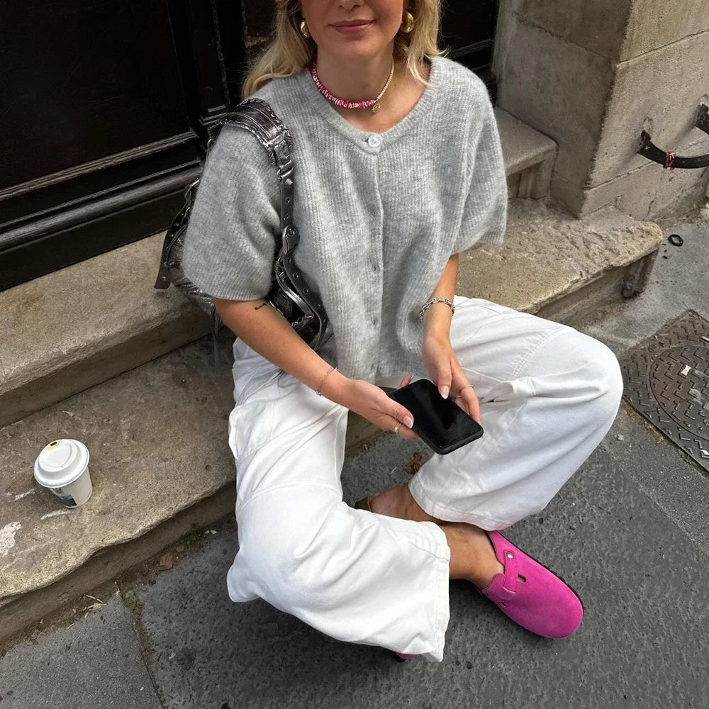 Ζακέτα Με Κοντό Μανίκι Και Κουμπιά