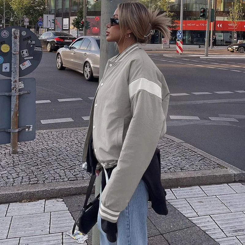 Λευκό Ριγέ Oversize Σακάκι Bomber