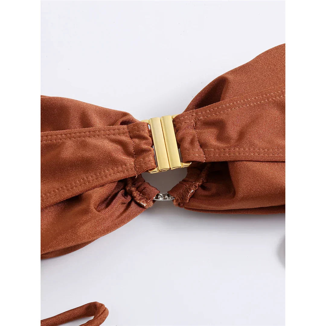 Σετ Μπικίνι Με Ψηλόμεσο Τελείωμα Και Μπανέλα Bandeau