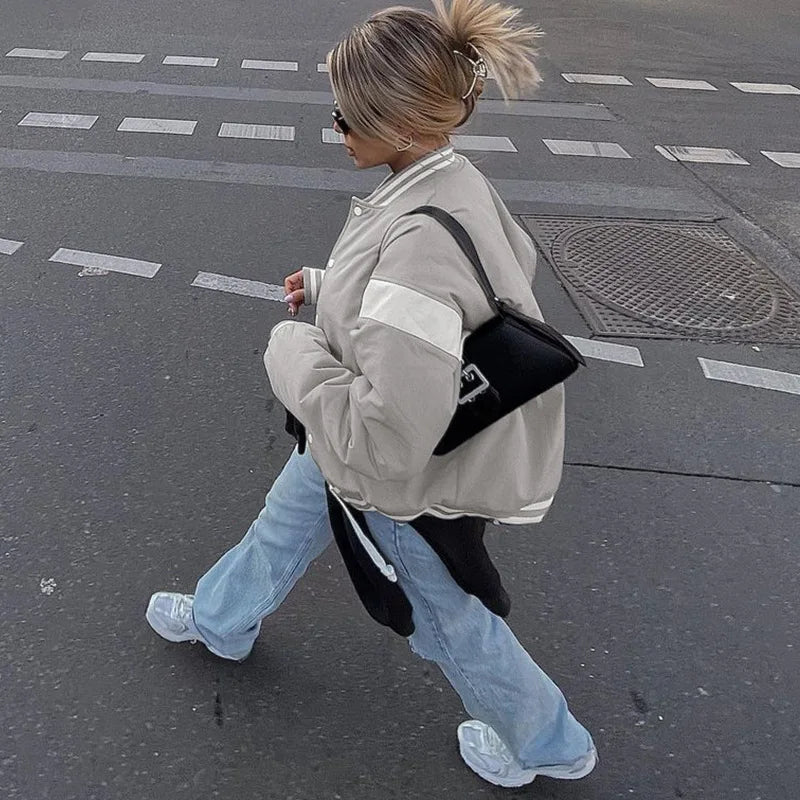 Λευκό Ριγέ Oversize Σακάκι Bomber