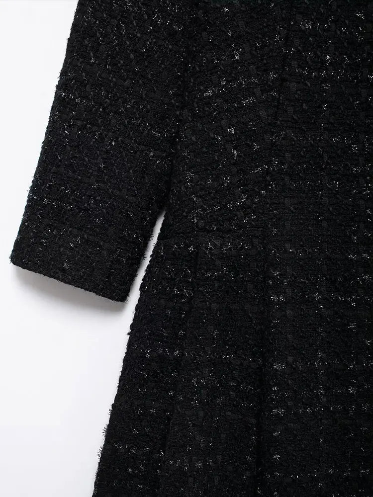 Μίνι Φόρεμα Από Τουίντ Με Φιόγκο Και Κουμπιά