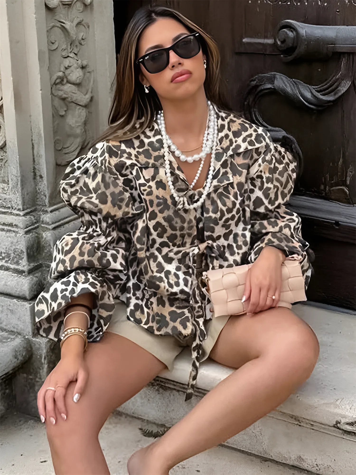 Μπλούζα Με Λεοπάρ Στάμπα Και Δετό