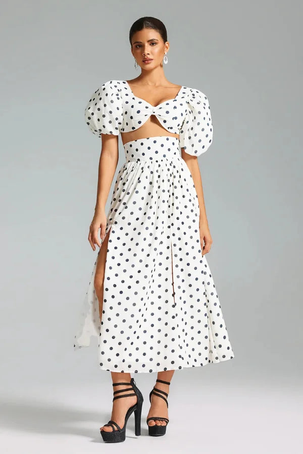 Σετ Τοπ Και Φούστας Με Πουά Από Την Atarrah