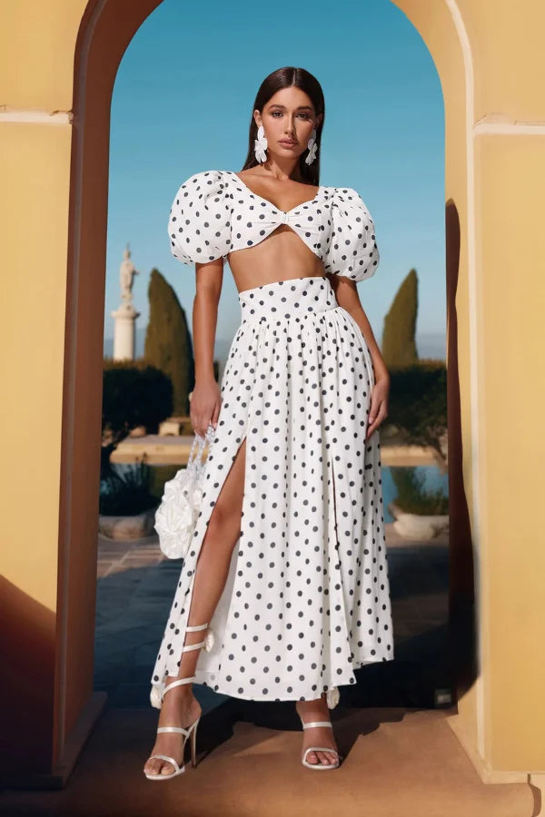 Σετ Τοπ Και Φούστας Με Πουά Από Την Atarrah