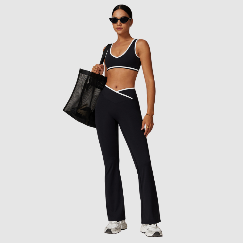 Σετ Αθλητικού Σουτιέν Με Φαρδιά Μέση Και Κολάν Με V