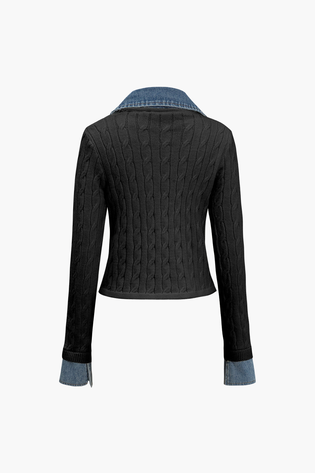 Πλεκτό Τζιν Πουκάμισο Με Γιακά Και Μακριά Μανίκια