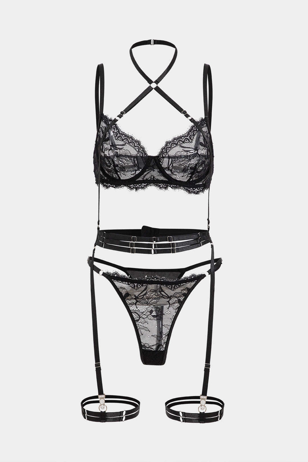 Σετ Ζαρτιέρες Με Δαντέλα Και Κέντημα Στο Στήθος Με Σταυρό