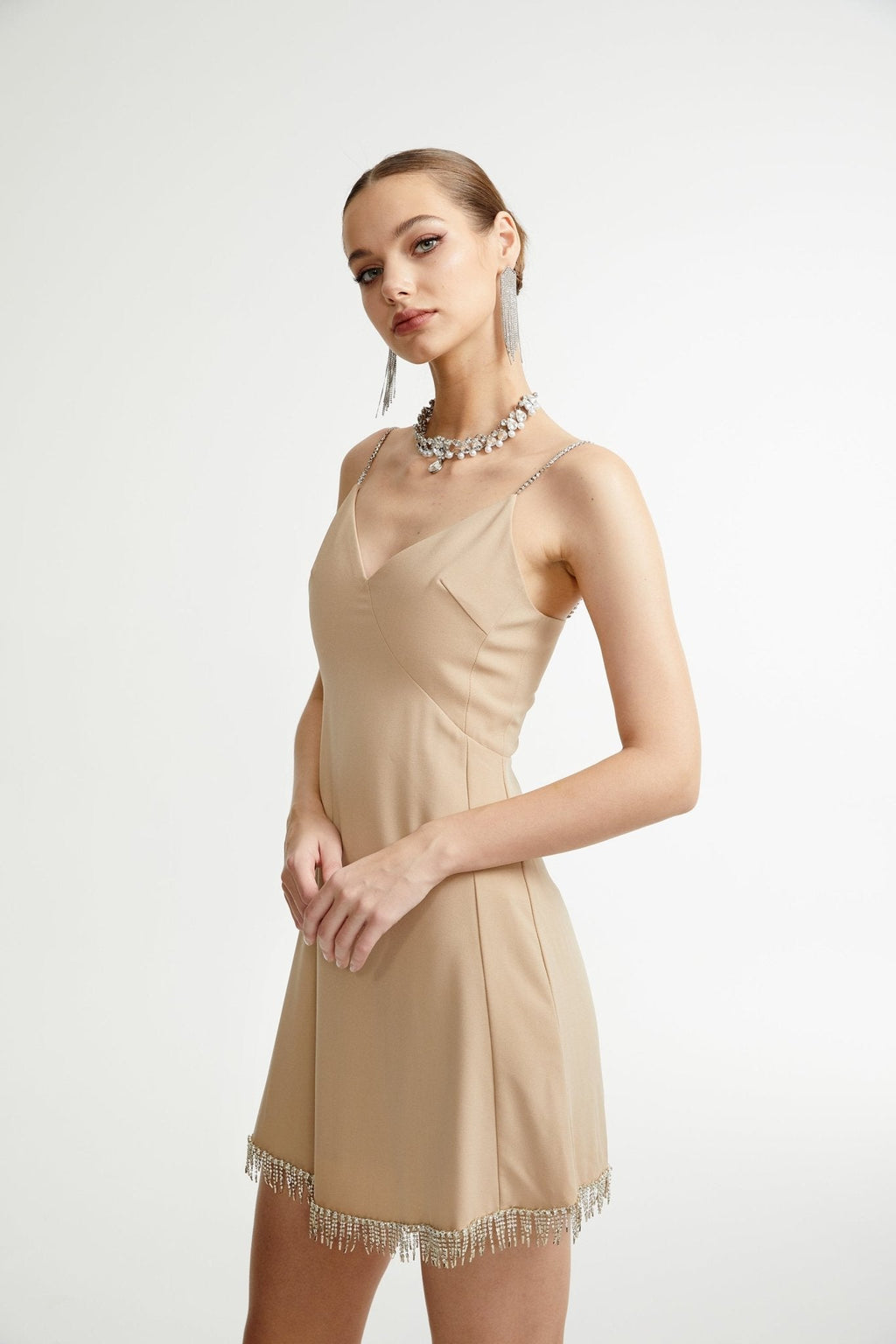 Μίνι Φόρεμα Με Λαιμόκοψη V Από Κρύσταλλο Amaranthe