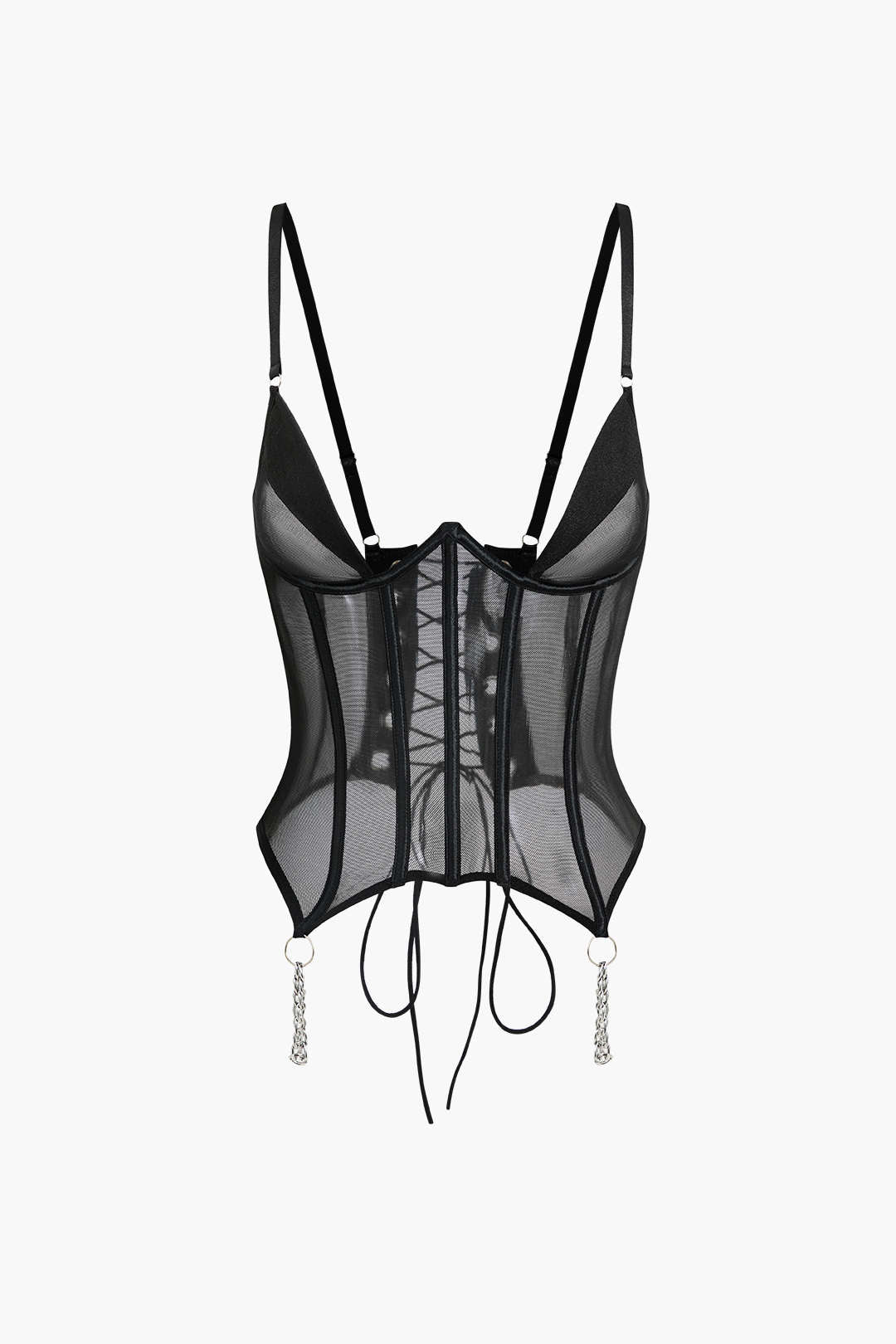 Σετ Ζαρτιέρες Με Μπούστο Και Αλυσίδα Από Τούλι