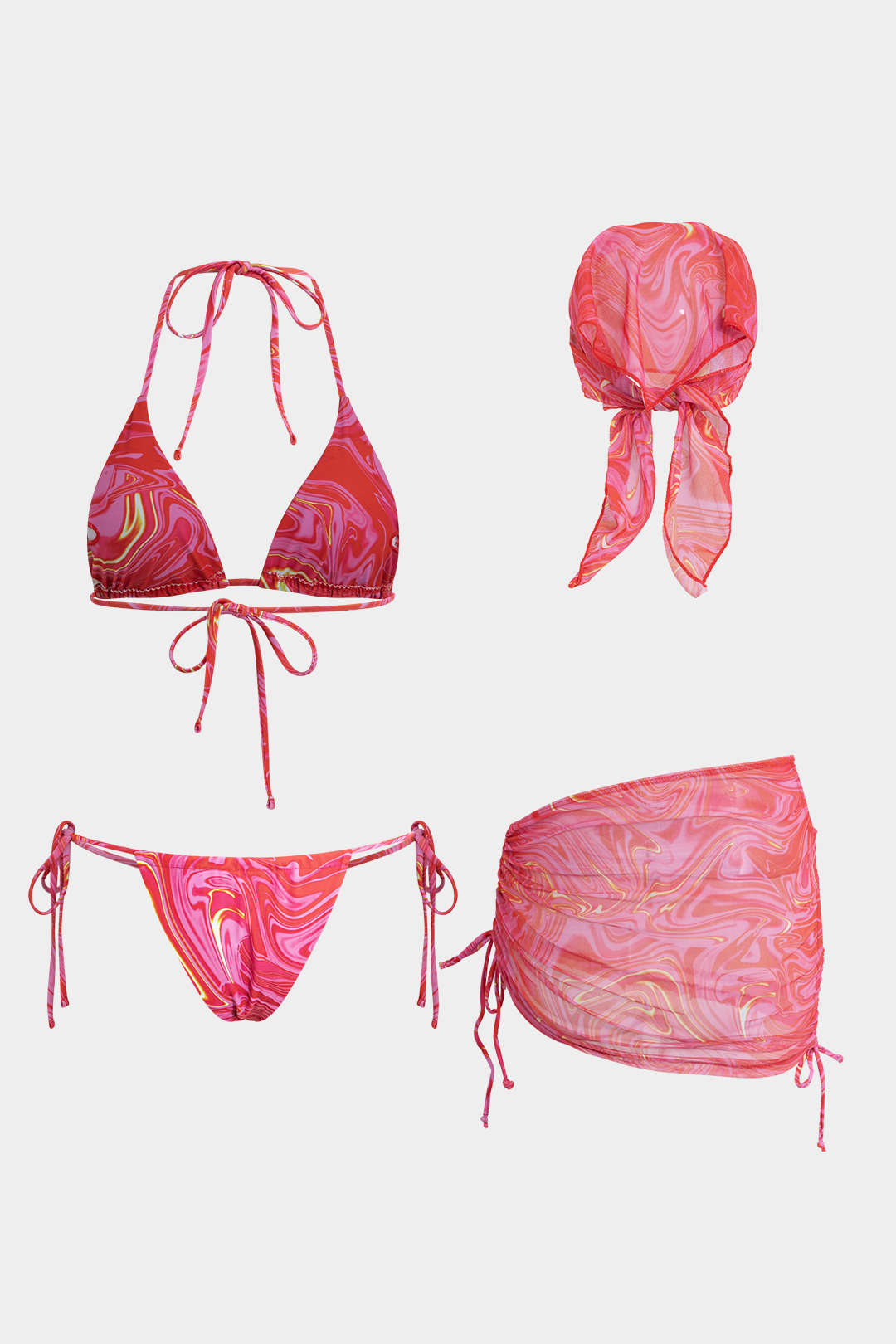 Σετ Μπικίνι Τεσσάρων Τεμαχίων Με Έθνικ Μοτίβο