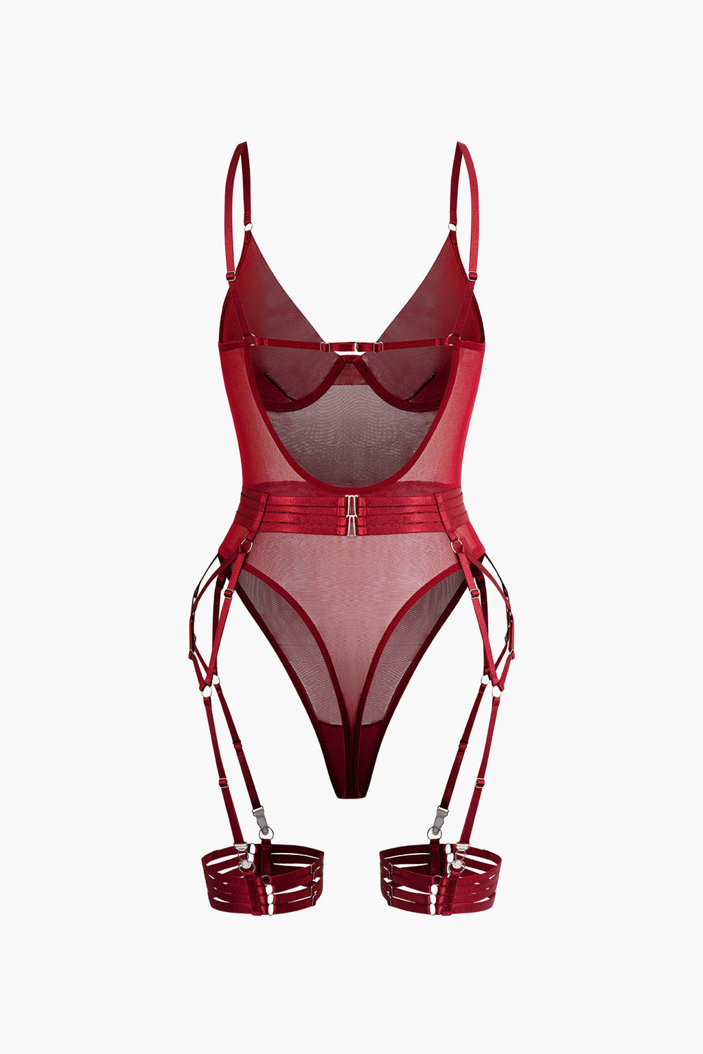Διαφανές Κορμάκι Με Ζώνη Και Γάντια, Χωρίς Πλάτη Και Διαφανές Πλέγμα