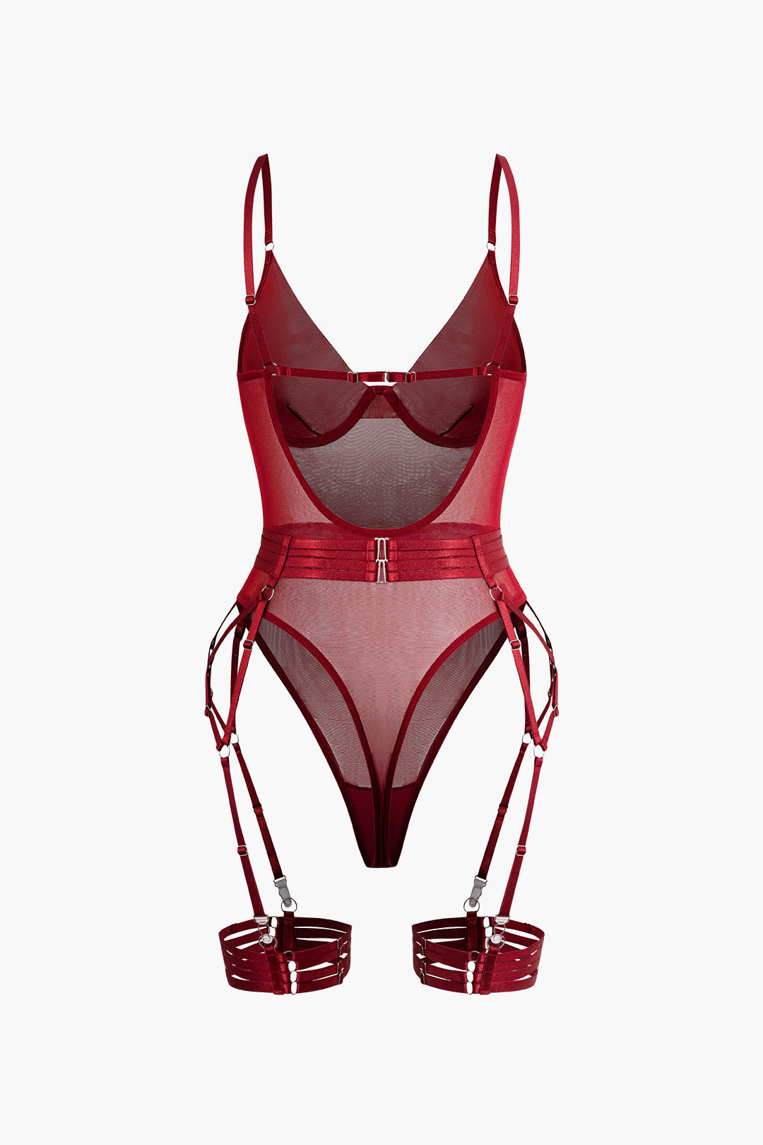 Διαφανές Κορμάκι Με Ζώνη Και Γάντια, Χωρίς Πλάτη Και Διαφανές Πλέγμα