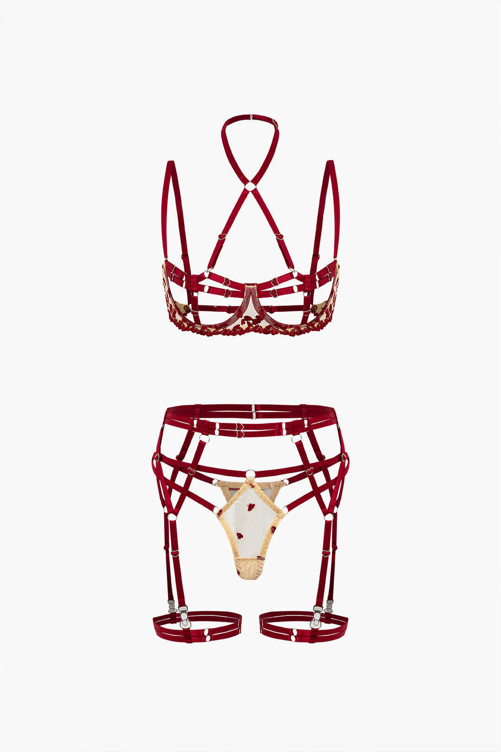 Σετ Ζαρτιέρες Με Μεταλλικό Δαχτυλίδι Σε Σχήμα Καρδιάς Από Τούλι