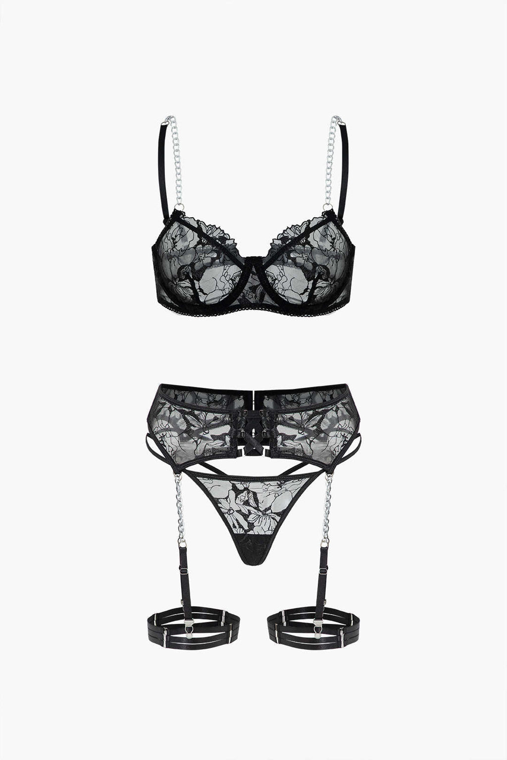 Σετ Ζαρτιέρες Με Σταυρό Από Τούλι Και Λεπτομέρειες