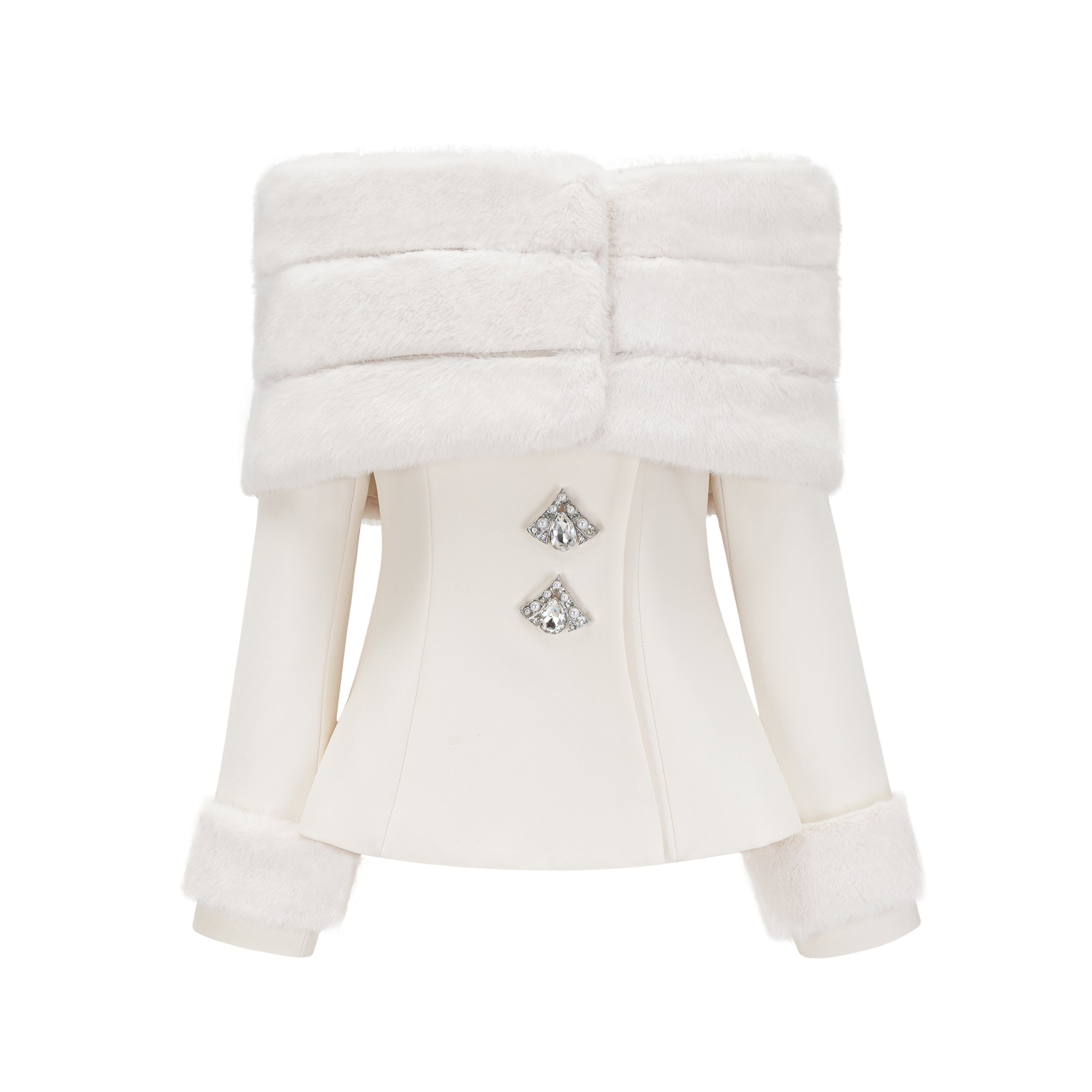 Σετ Ασορτί Μπουφάν Και Φούστα Από Λευκή Ψεύτικη Γούνα Caitlin