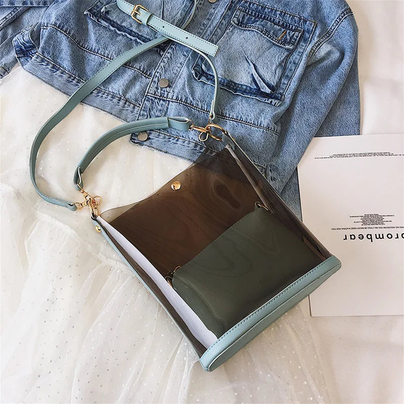 Σετ Γυναικείων Τσαντών Από Διαφανές Pvc – Τσάντα Ώμου Και Τσάντα Κουβά 2 Τεμαχίων