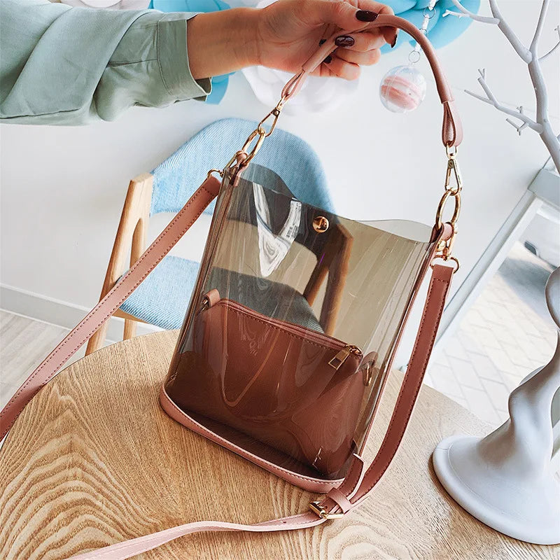Σετ Γυναικείων Τσαντών Από Διαφανές Pvc – Τσάντα Ώμου Και Τσάντα Κουβά 2 Τεμαχίων