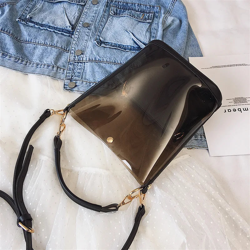 Σετ Γυναικείων Τσαντών Από Διαφανές Pvc – Τσάντα Ώμου Και Τσάντα Κουβά 2 Τεμαχίων