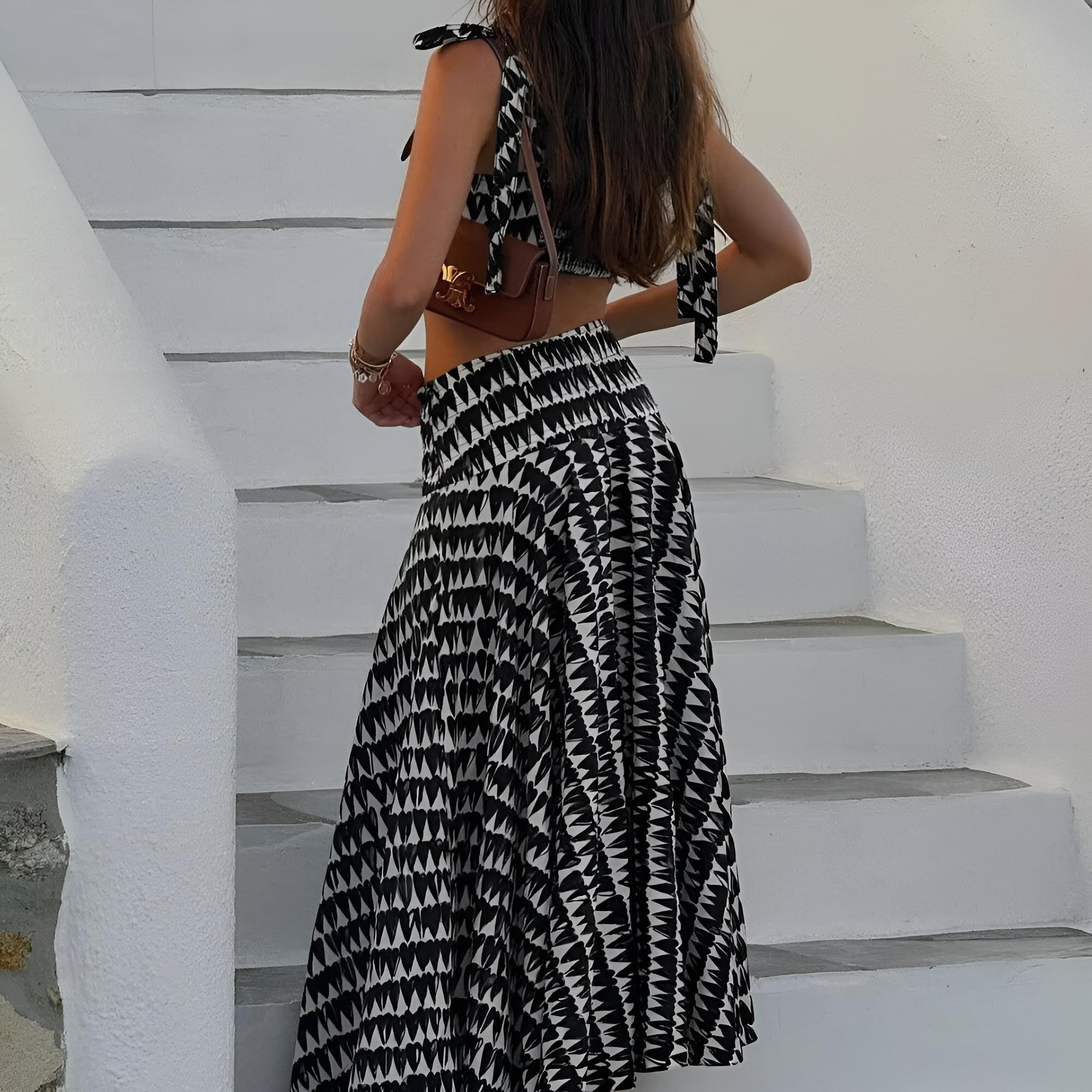 Σετ Μπλούζας Και Φούστας Με Στάμπα