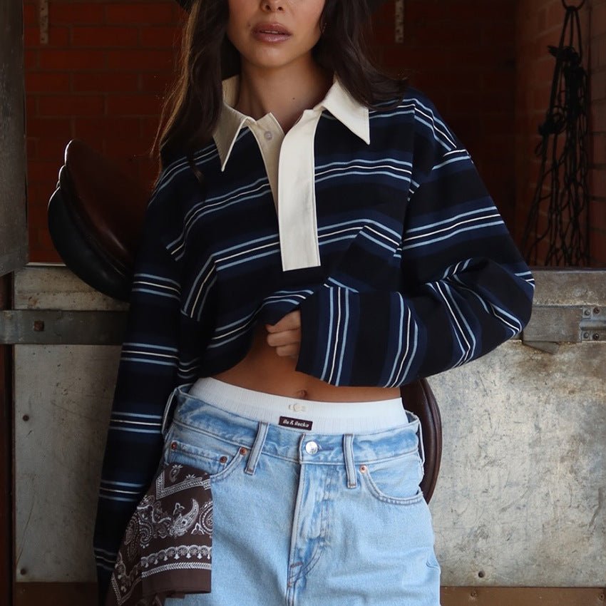 Ριγέ Μπλούζα Πόλο Με Μακριά Μανίκια Και Λαιμόκοψη