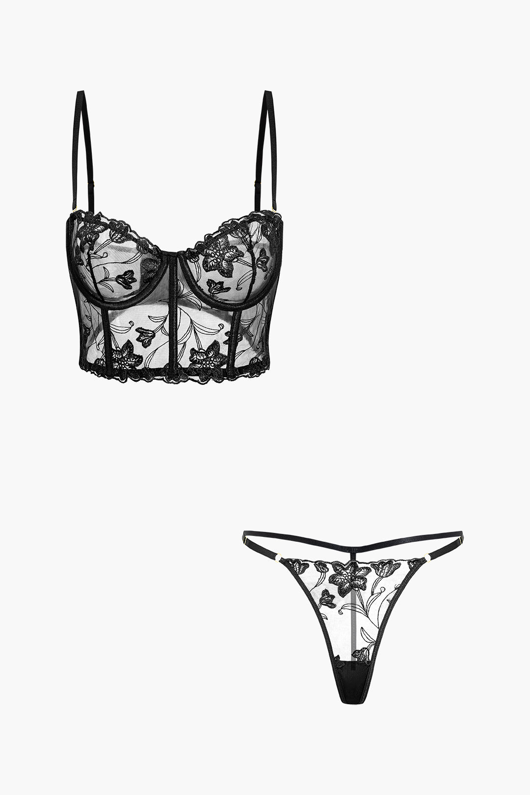 Σετ Μπουστάκι Και Εσώρουχα Με Κέντημα Σε Λουλούδια