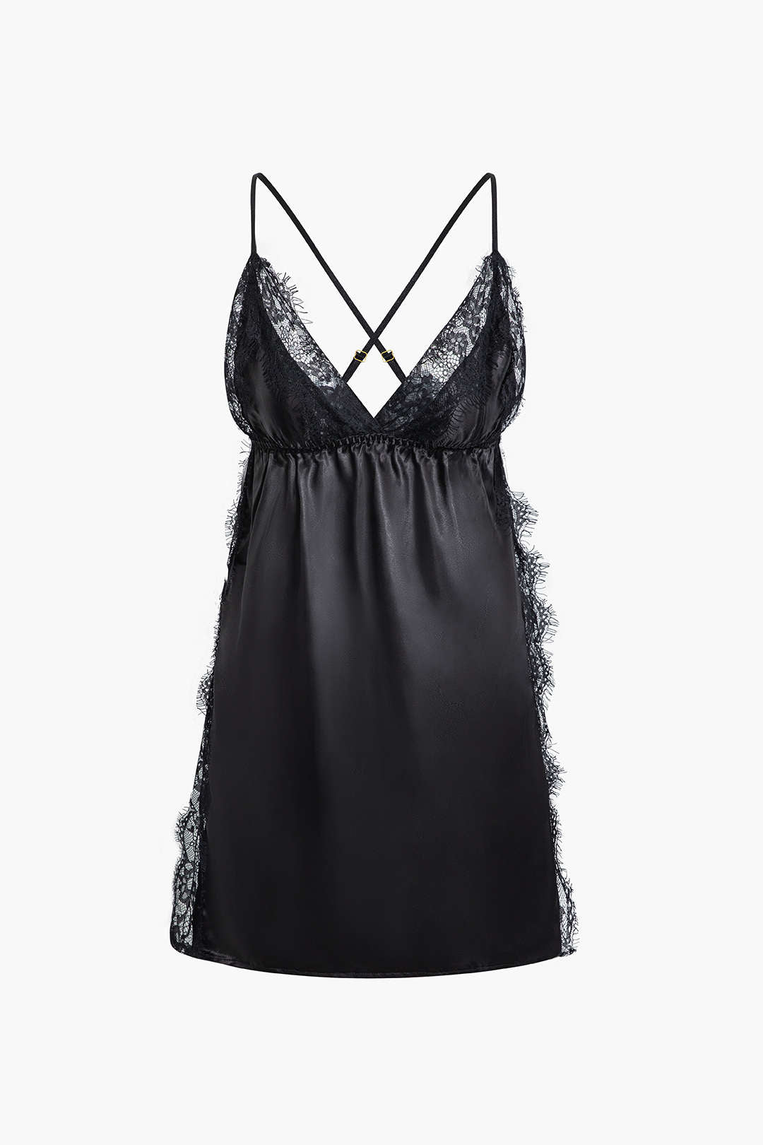 Νυχτικό Με Ανοιχτή Πλάτη Και Βολάν Από Σατέν Δαντέλα