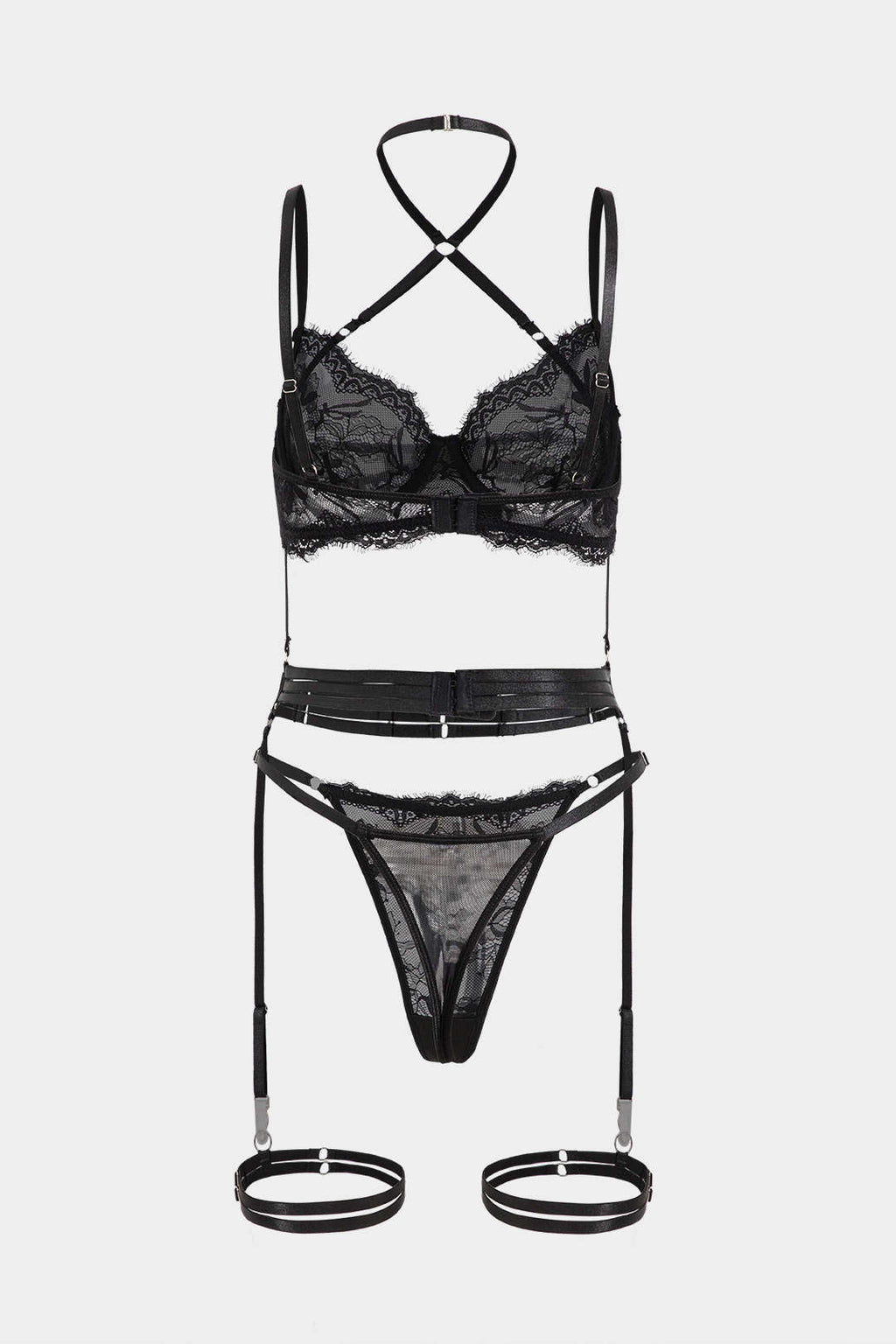 Σετ Ζαρτιέρες Με Δαντέλα Και Κέντημα Στο Στήθος Με Σταυρό