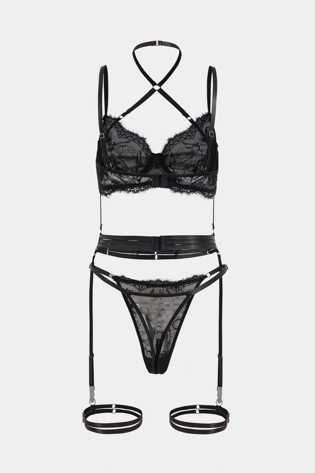 Σετ Ζαρτιέρες Με Δαντέλα Και Κέντημα Στο Στήθος Με Σταυρό