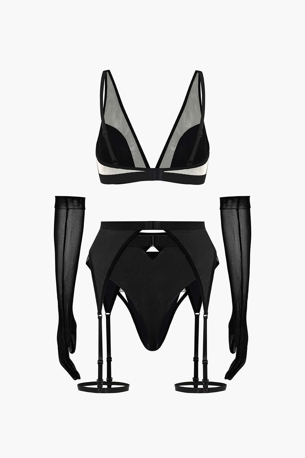 Σετ Ζαρτιέρες Με Διαφανή Εσώρουχα Και Γάντια Από Πλέγμα