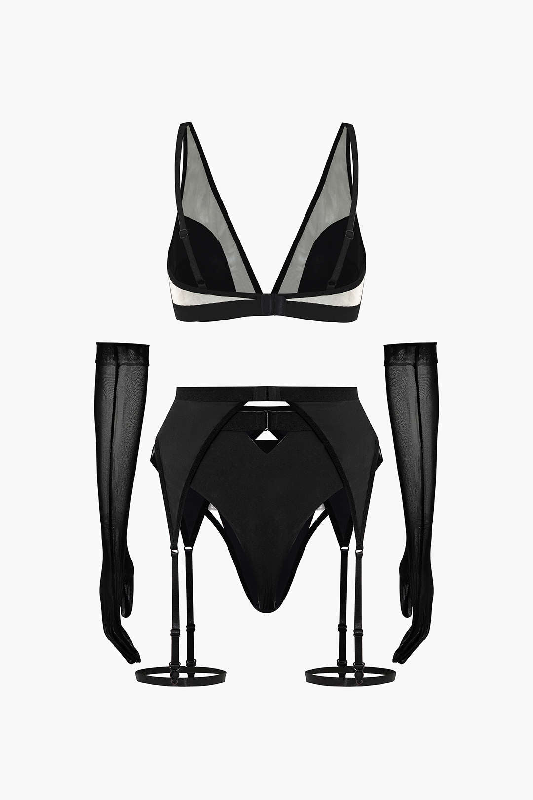 Σετ Ζαρτιέρες Με Διαφανή Εσώρουχα Και Γάντια Από Πλέγμα