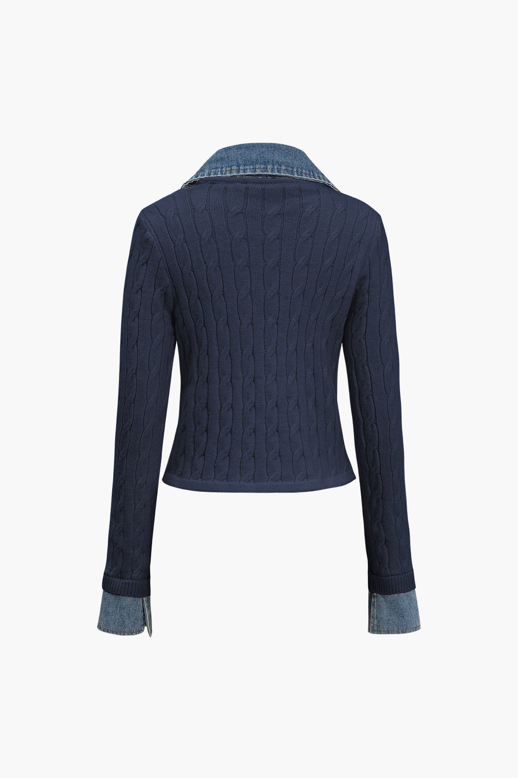 Πλεκτό Τζιν Πουκάμισο Με Γιακά Και Μακριά Μανίκια