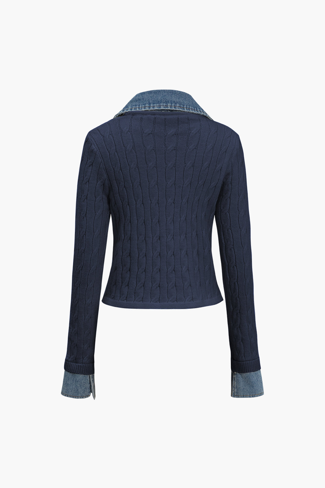 Πλεκτό Τζιν Πουκάμισο Με Γιακά Και Μακριά Μανίκια