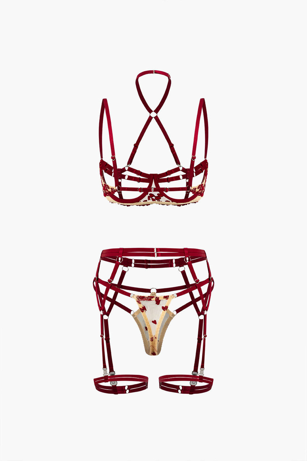 Σετ Ζαρτιέρες Με Μεταλλικό Δαχτυλίδι Σε Σχήμα Καρδιάς Από Τούλι