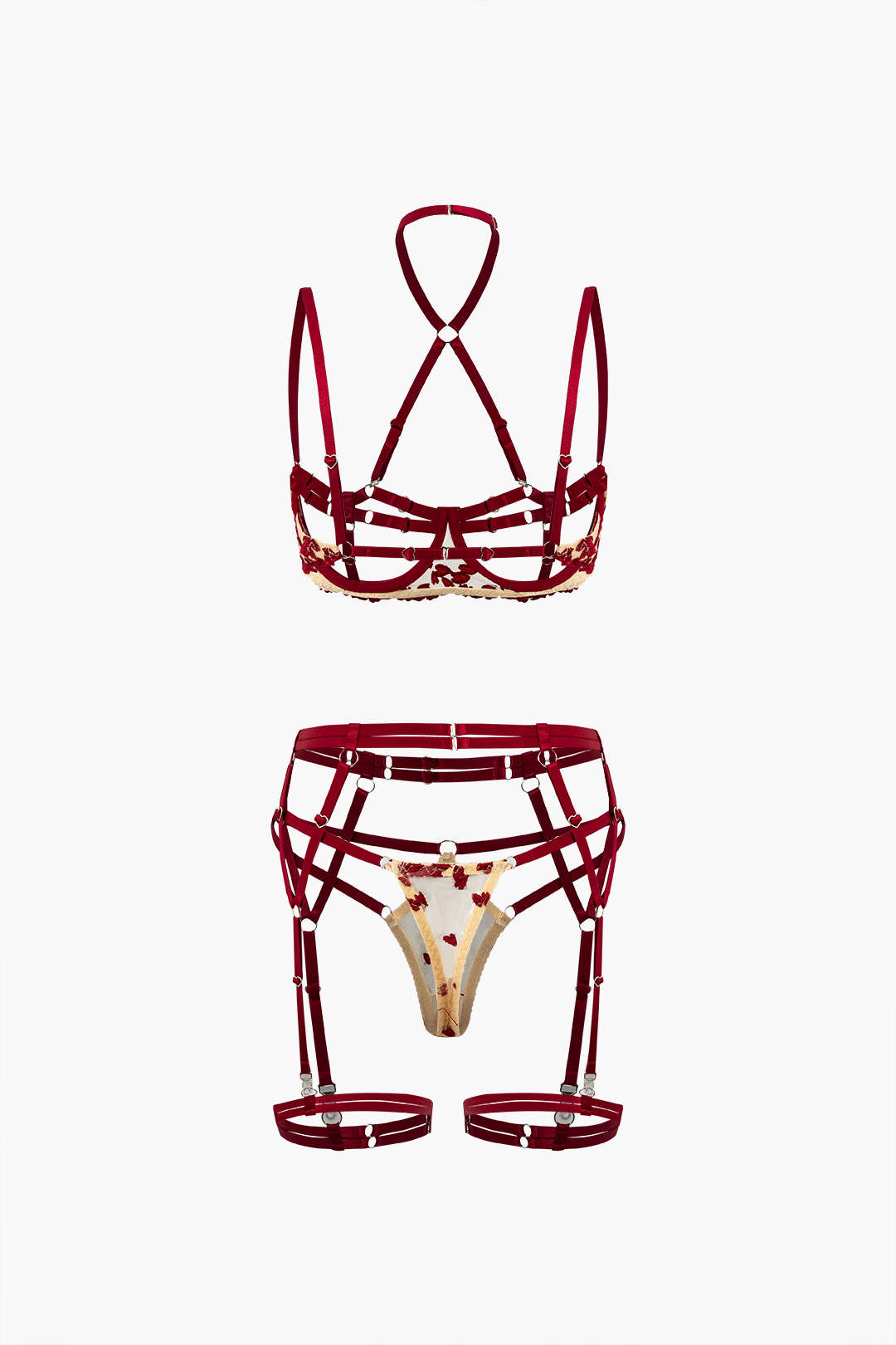 Σετ Ζαρτιέρες Με Μεταλλικό Δαχτυλίδι Σε Σχήμα Καρδιάς Από Τούλι