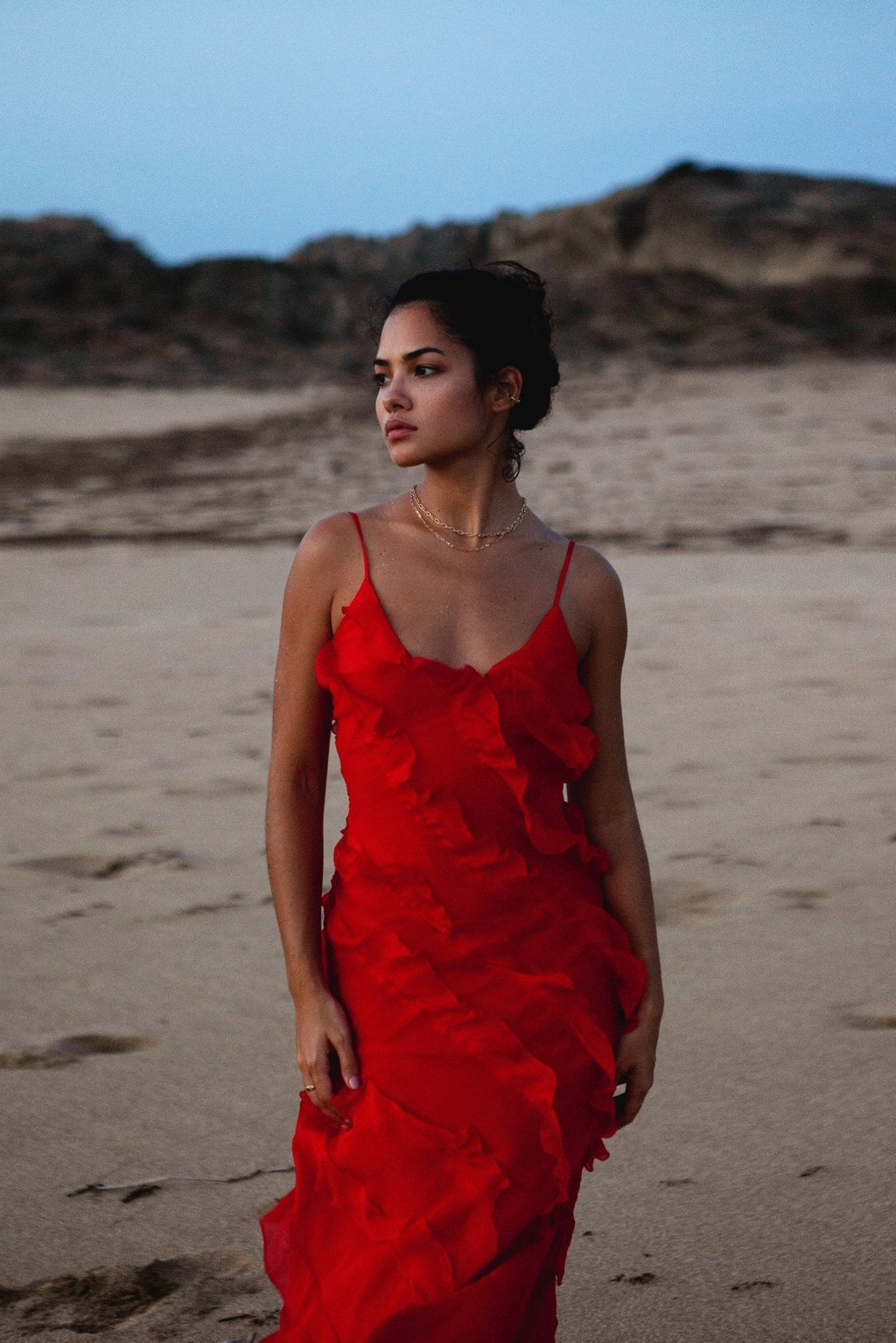 Μακρύ Φόρεμα Eve Με Βολάν Από Σιφόν