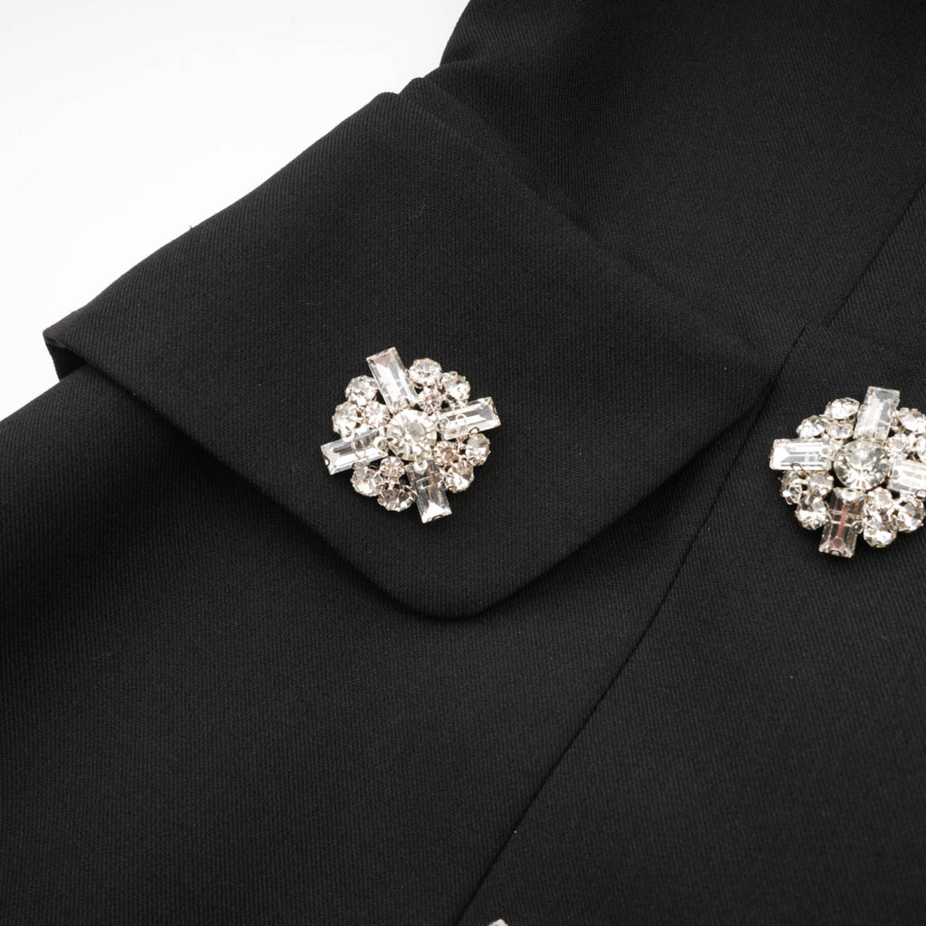 Μίνι Φόρεμα Mealla Με Κουμπιά Και Μαύρο Κρύσταλλο Και Φαρδύ Τελείωμα