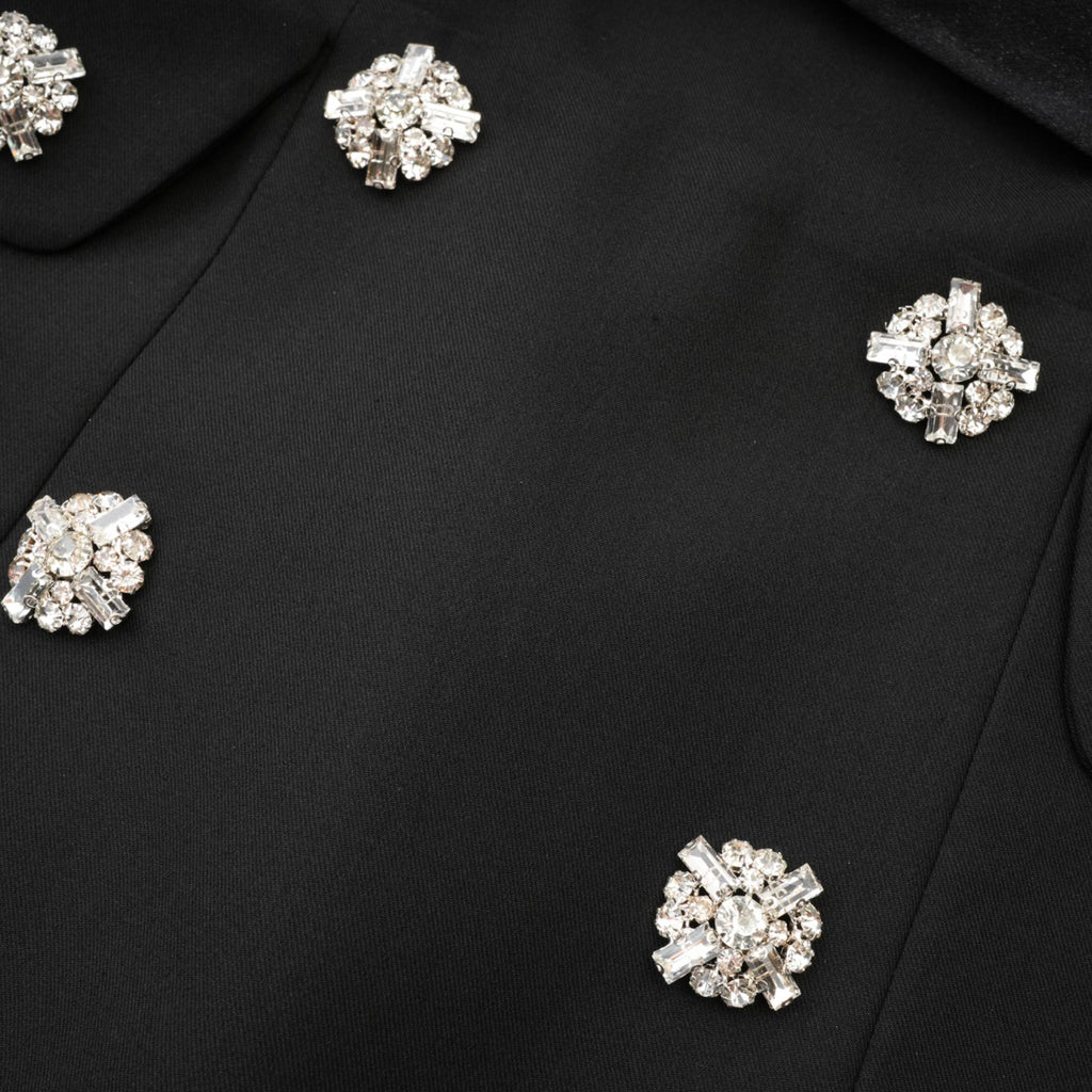 Μίνι Φόρεμα Mealla Με Κουμπιά Και Μαύρο Κρύσταλλο Και Φαρδύ Τελείωμα