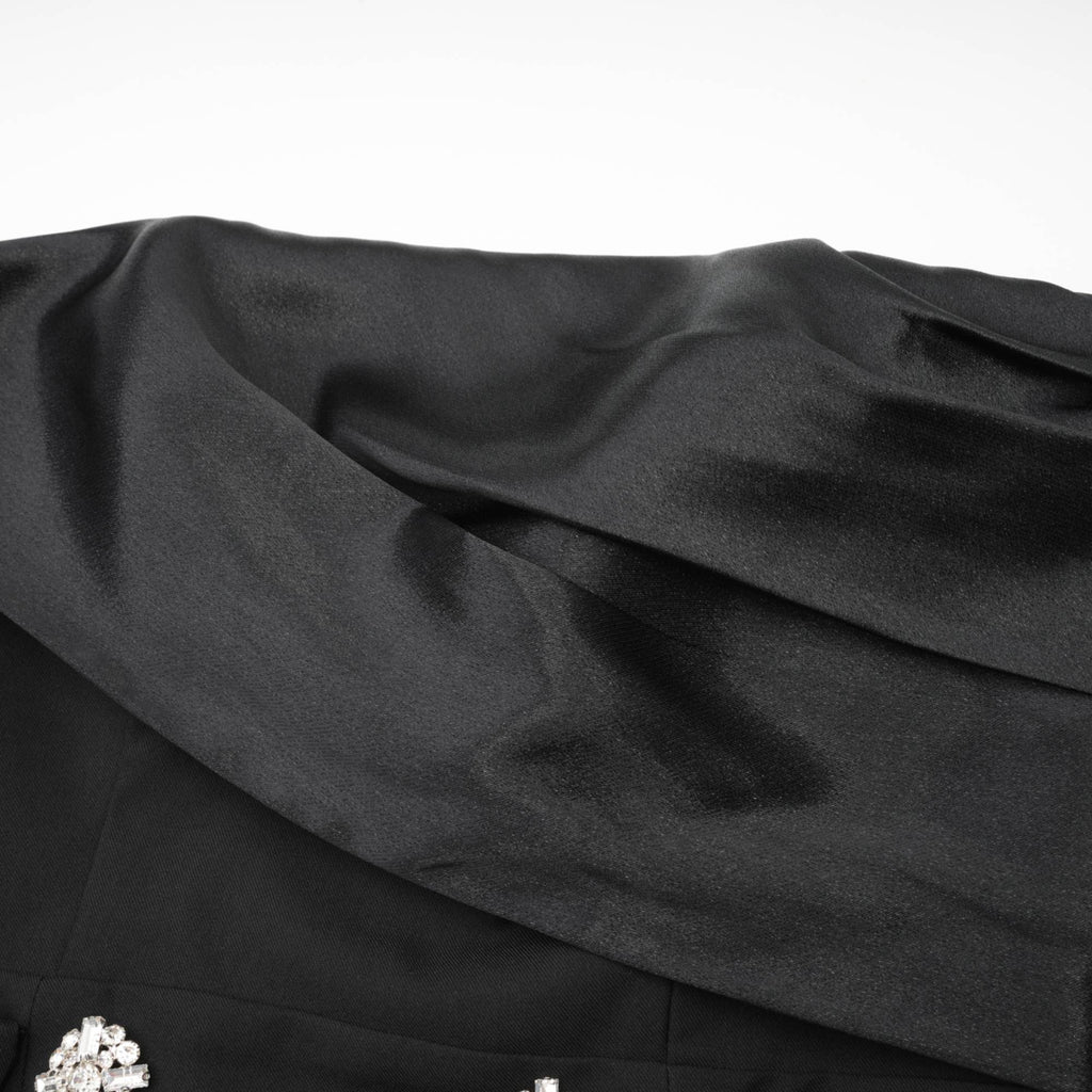 Μίνι Φόρεμα Mealla Με Κουμπιά Και Μαύρο Κρύσταλλο Και Φαρδύ Τελείωμα