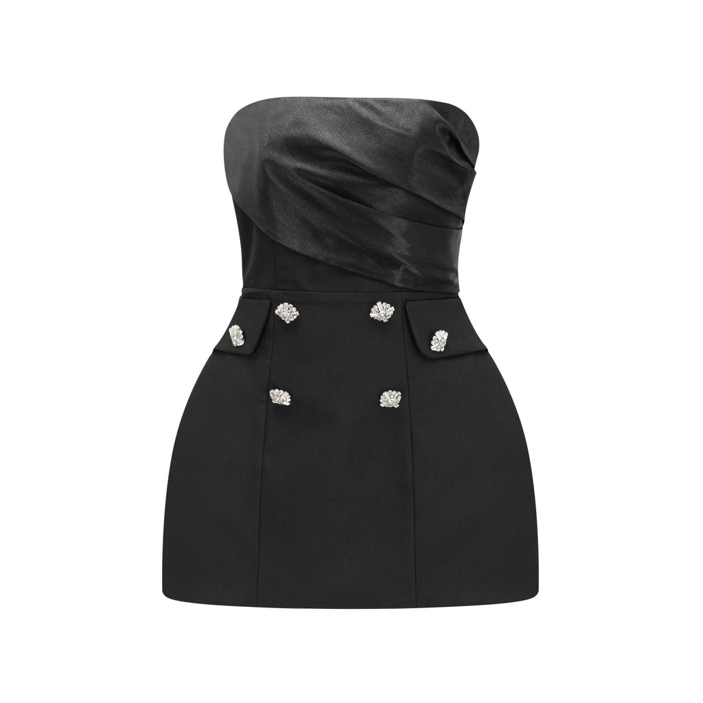 Μίνι Φόρεμα Mealla Με Κουμπιά Και Μαύρο Κρύσταλλο Και Φαρδύ Τελείωμα