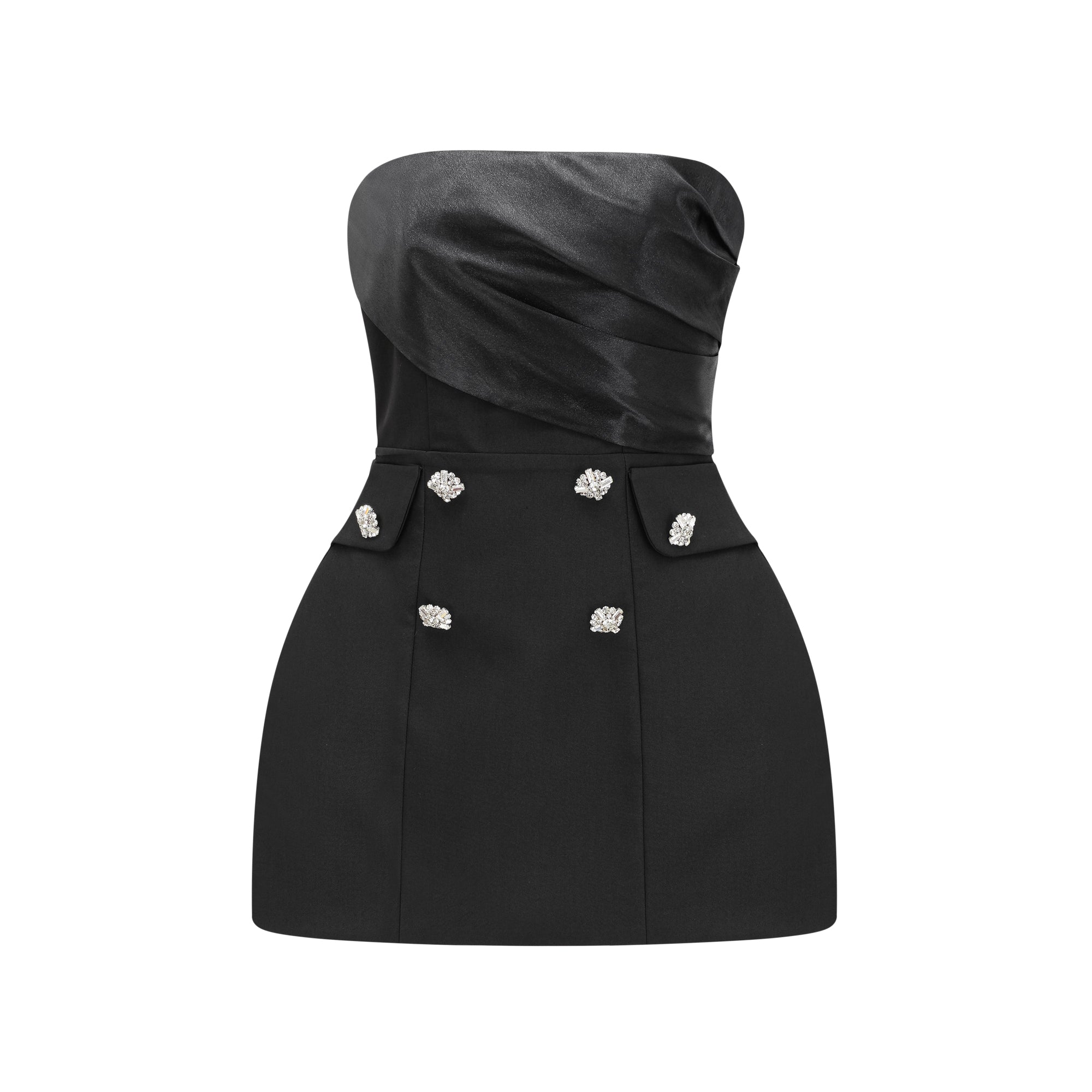 Μίνι Φόρεμα Mealla Με Κουμπιά Και Μαύρο Κρύσταλλο Και Φαρδύ Τελείωμα