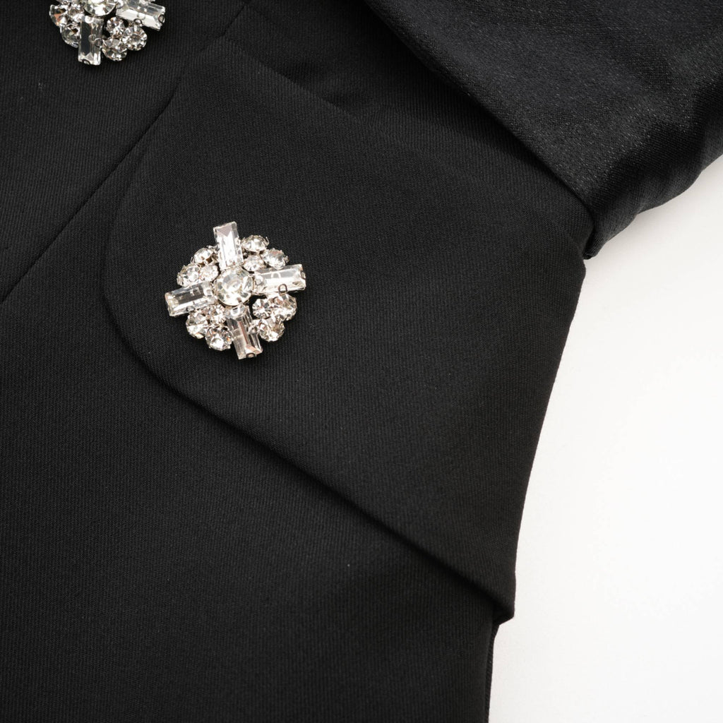 Μίνι Φόρεμα Mealla Με Κουμπιά Και Μαύρο Κρύσταλλο Και Φαρδύ Τελείωμα