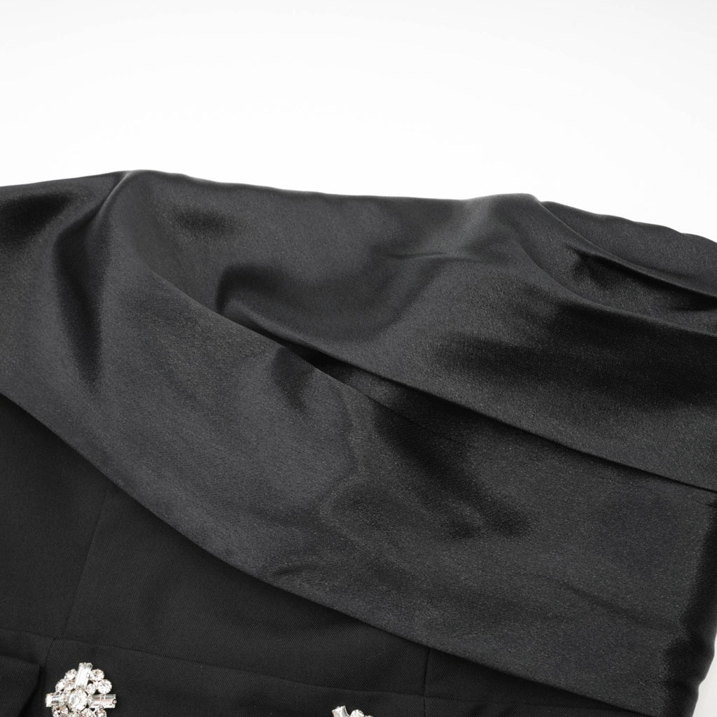 Μίνι Φόρεμα Mealla Με Κουμπιά Και Μαύρο Κρύσταλλο Και Φαρδύ Τελείωμα